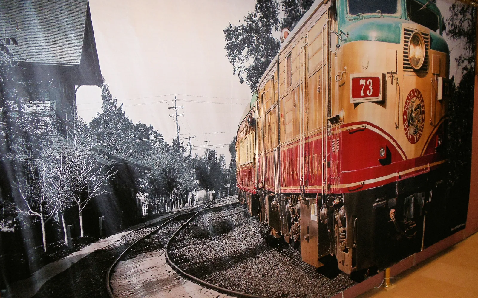 The Napa Valley Wine Train traveling through scenic vineyard landscape